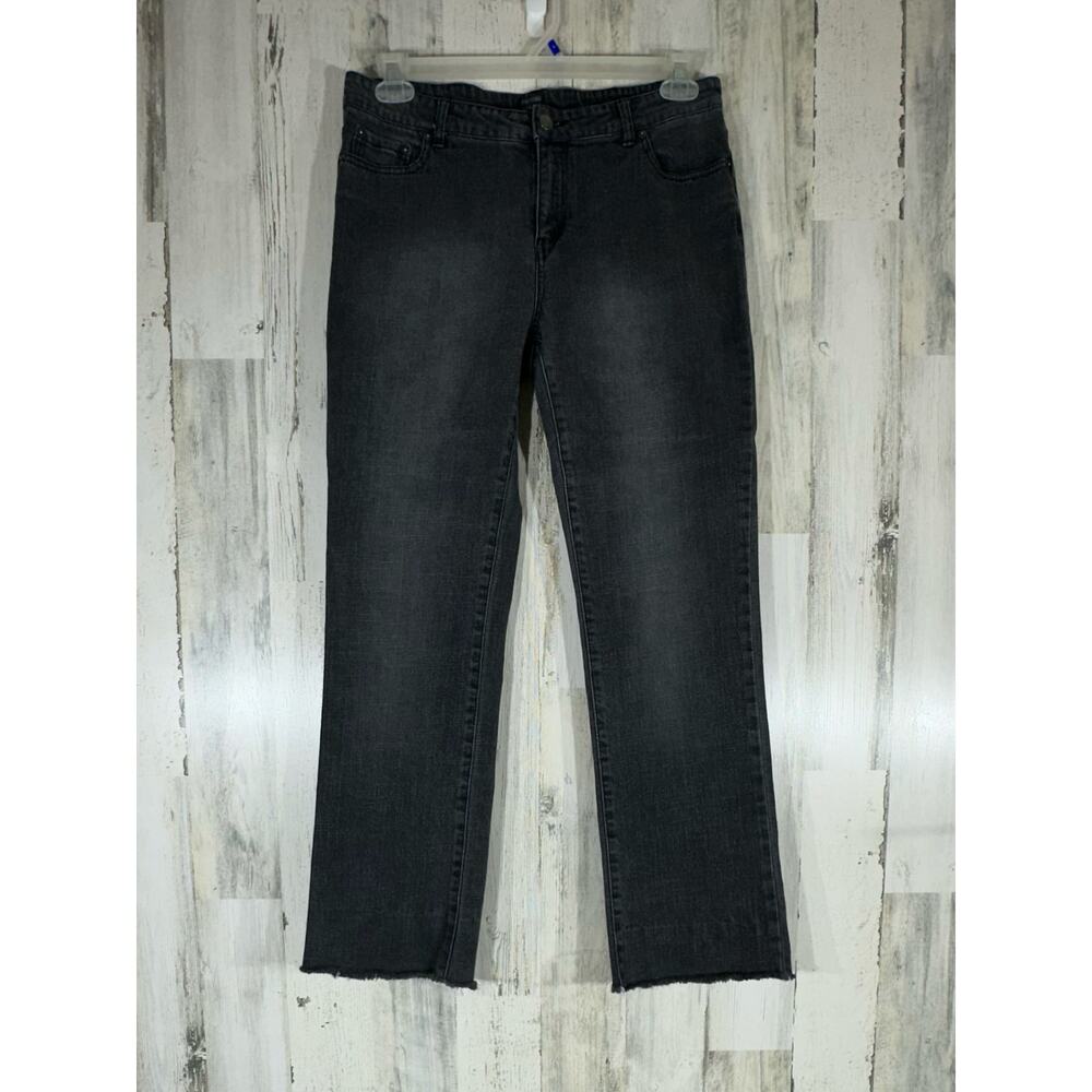 Nicole Miller Jeans Size 12 (32x29.5) Gray Wash Straight Leg Frayed Hem Mid Rise